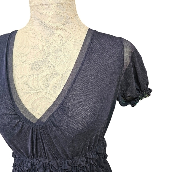 Jean Paul Gaultier Dress Vintage 90s Navy Blue V-Neck Layered Mesh Y2K Medium - Picture 9 of 14